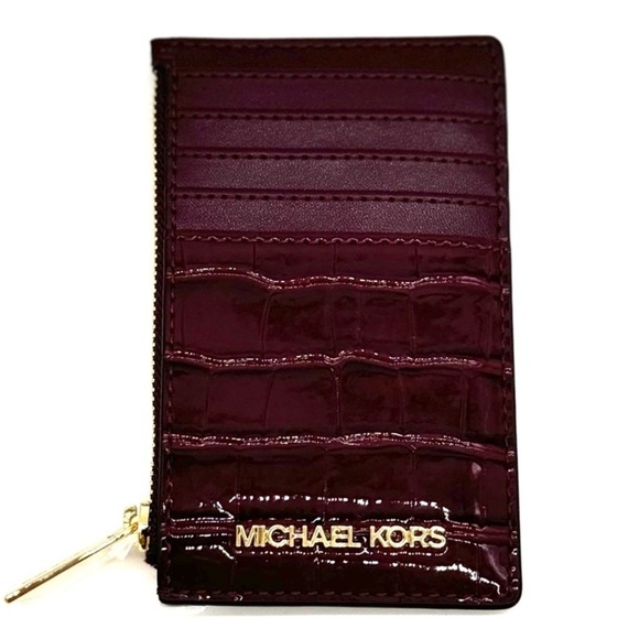 Michael Kors Medium Jet Set Travel TZ Card Case Wallet Ox Blood - Picture 1 of 7